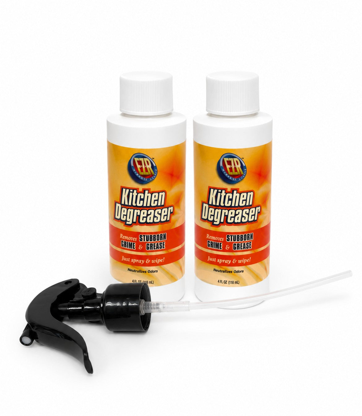 EZR Kitchen Degreaser Cleaner Spray - 2 Pack (4 fl oz Each) with Reusable Spray Top