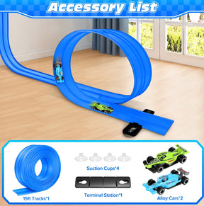 Flexible 15ft Race Car Track Set with 2 Diecast Cars