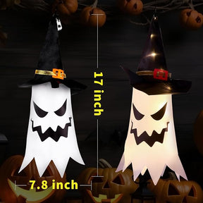 Hanging Glowing Ghost Witch Hats - 4 Pack Outdoor Halloween Decor