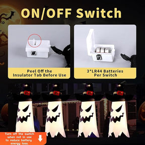 Hanging Glowing Ghost Witch Hats - 4 Pack Outdoor Halloween Decor