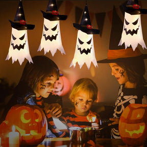Hanging Glowing Ghost Witch Hats - 4 Pack Outdoor Halloween Decor