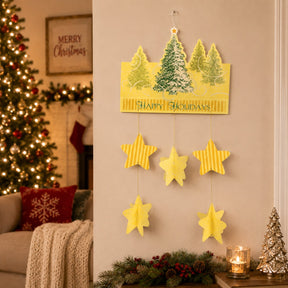 Happy Holidays Paper Art Hanging Decor - Stars & Tree Design - 18â€ x 36â€