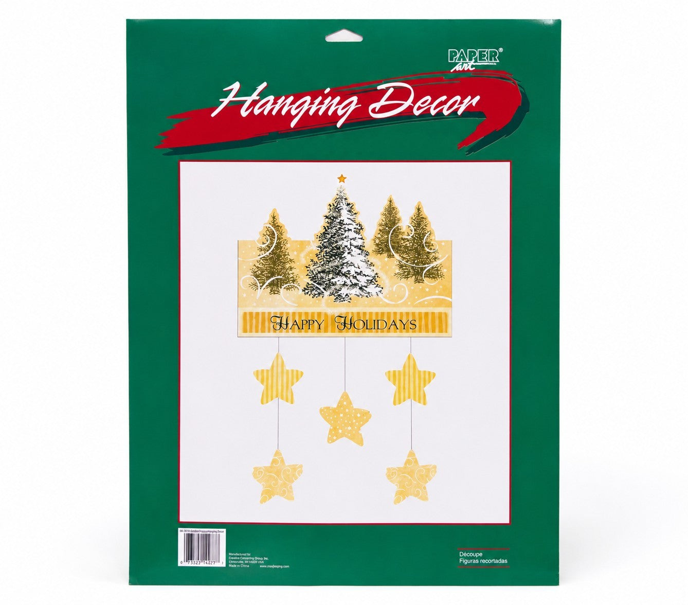 Happy Holidays Paper Art Hanging Decor - Stars & Tree Design - 18â€ x 36â€