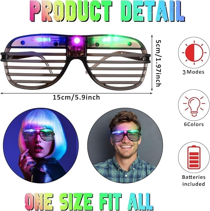 LED Light Up Glow in the Dark Party Glasses - 3 Modes - Neon Party Favors