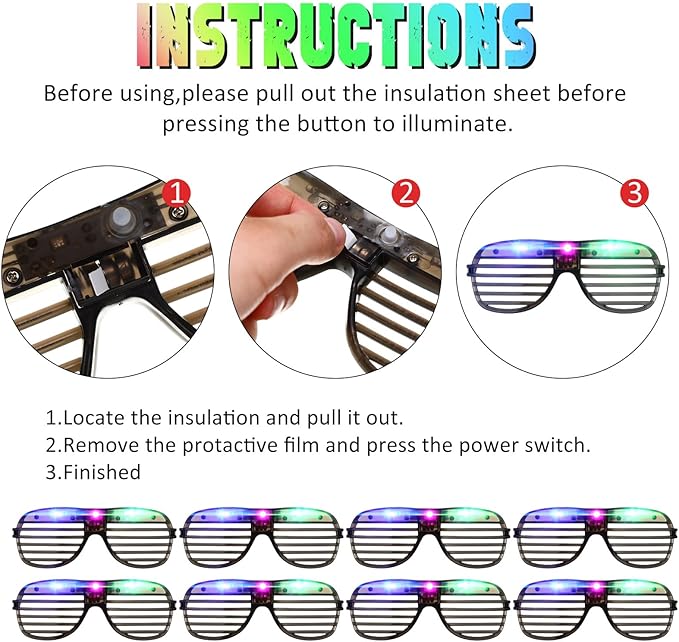 LED Light Up Glow in the Dark Party Glasses - 3 Modes - Neon Party Favors