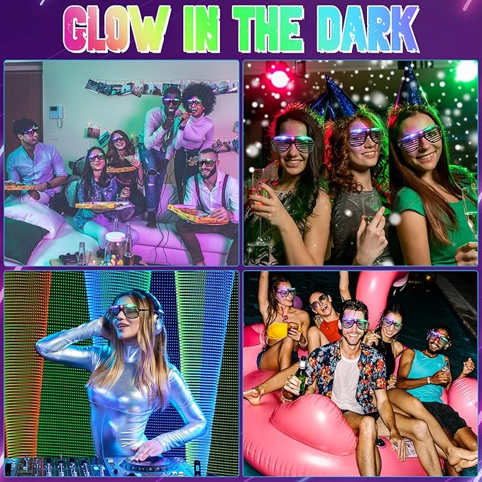LED Light Up Glow in the Dark Party Glasses - 3 Modes - Neon Party Favors