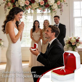 Luxury Velvet Engagement Ring Box with LED Light, Gift Box & Bow
