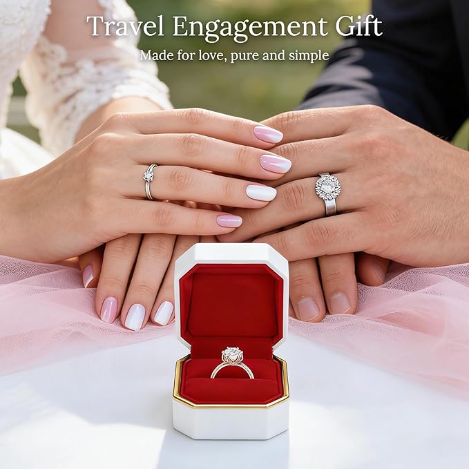 Luxury Velvet Engagement Ring Box with LED Light, Gift Box & Bow
