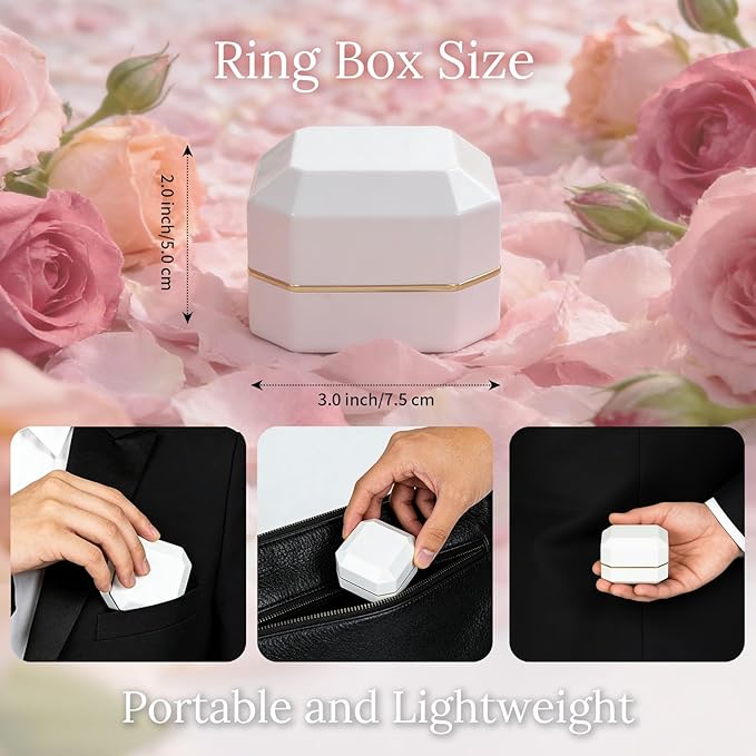 Luxury Velvet Engagement Ring Box with LED Light, Gift Box & Bow