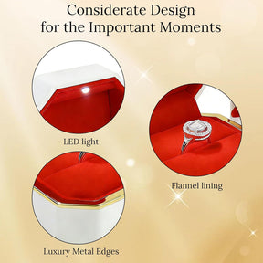 Luxury Velvet Engagement Ring Box with LED Light, Gift Box & Bow