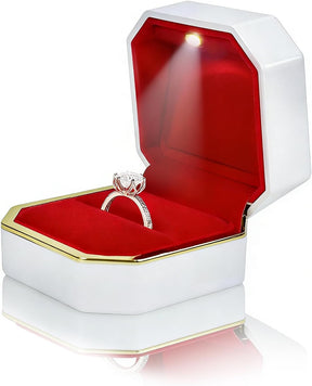Luxury Velvet Engagement Ring Box with LED Light, Gift Box & Bow