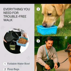 Retractable Dog Leash with Foldable Water Bowl, Poop Bags, and Reflective Strap - Medium
