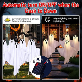 Set of 5 Solar Halloween Ghost Lights - Outdoor Ground Stake Decor