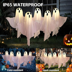 Set of 5 Solar Halloween Ghost Lights - Outdoor Ground Stake Decor