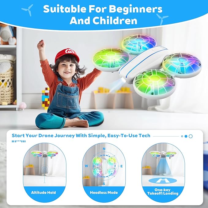 Small RC Quadcopter Drone with Lights, 3D Flip & Altitude Hold
