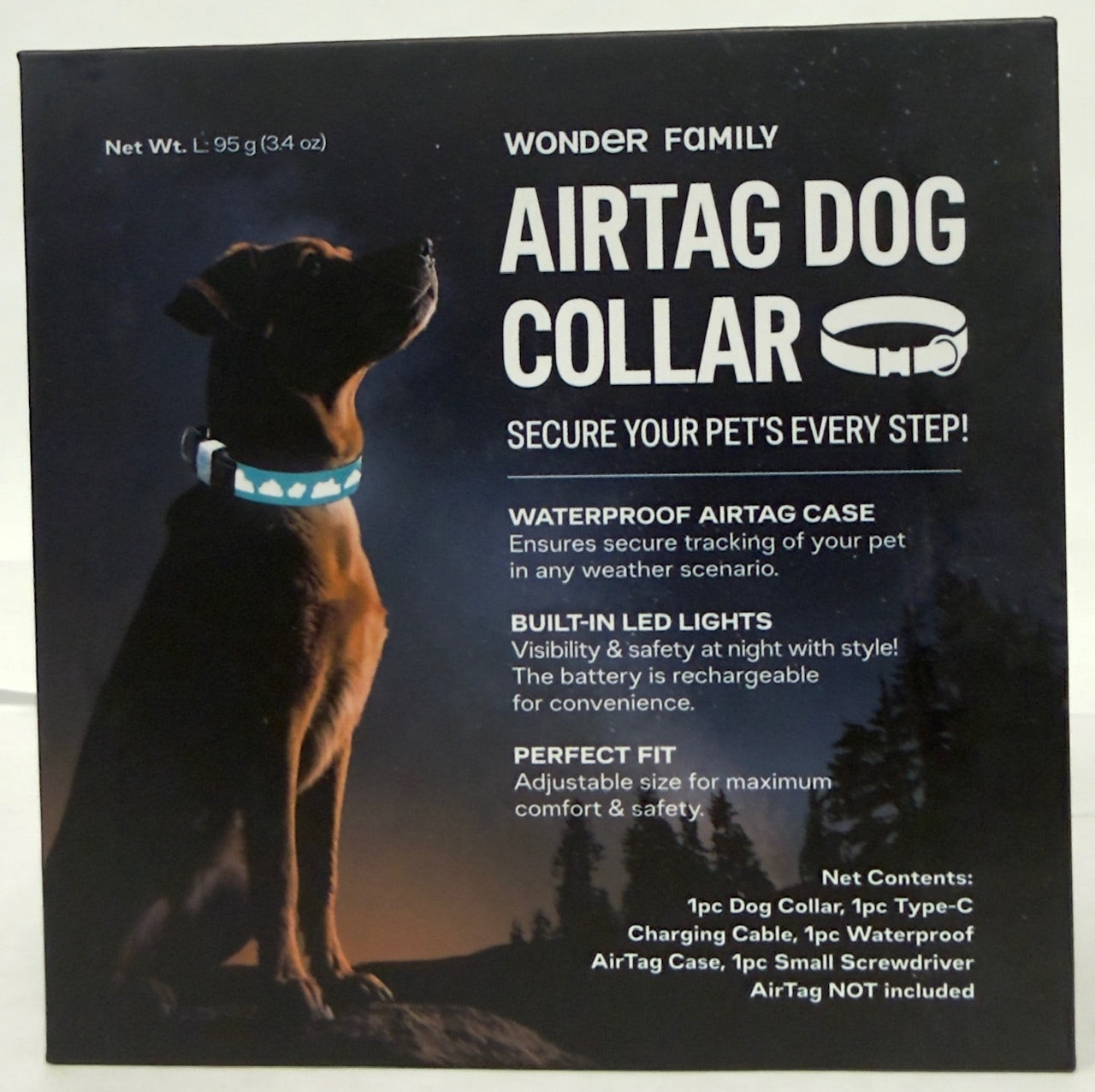 Waterproof LED Dog Collar with AirTag Holder - Medium