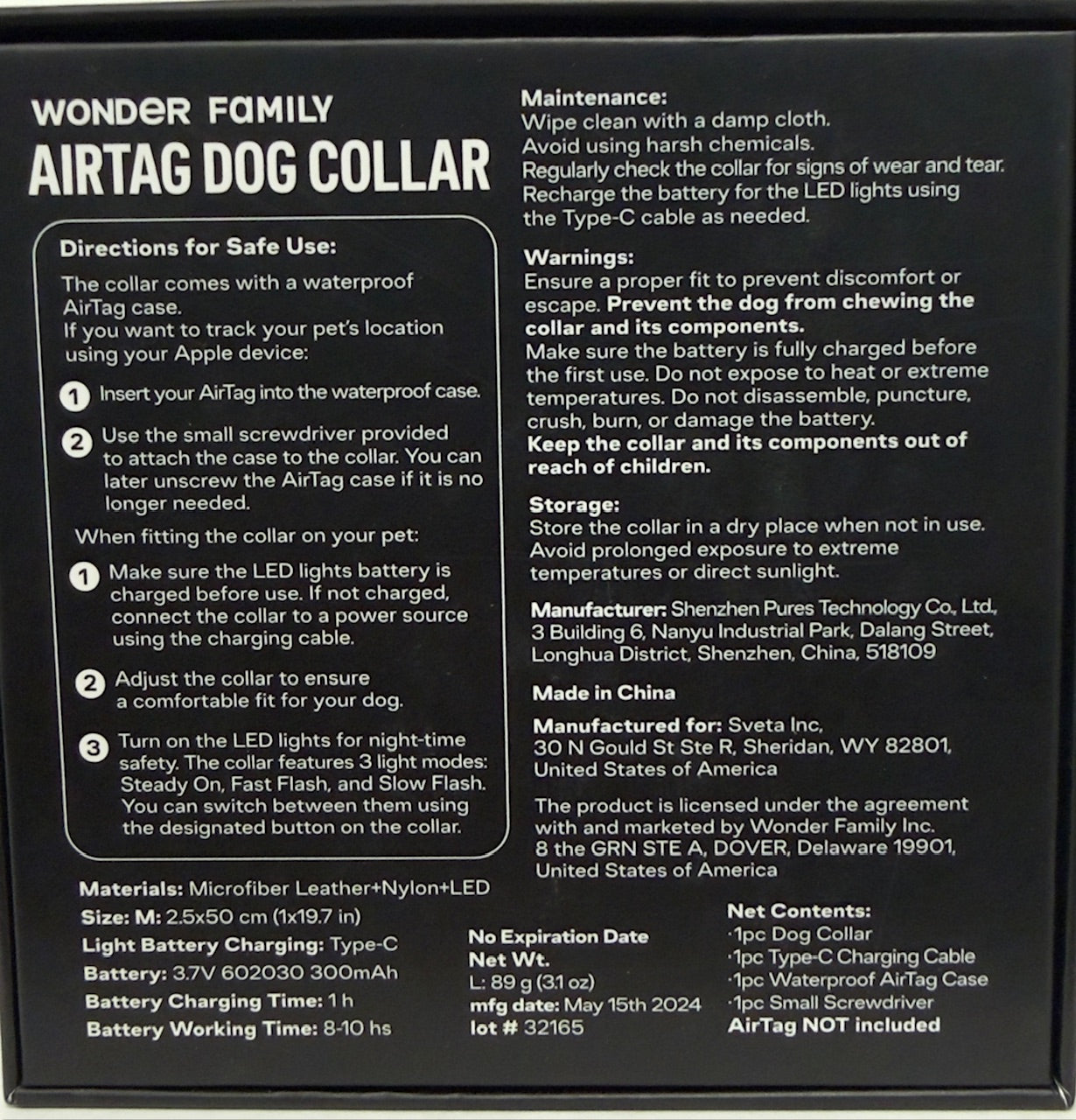 Waterproof LED Dog Collar with AirTag Holder - Medium