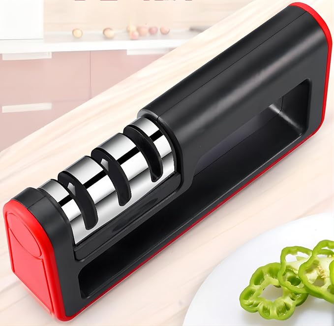 3-Stage Kitchen Knife Sharpener System - Coarse, Medium, and Fine Slots