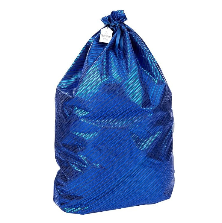 Extra Large Festive Metallic Blue Striped Gift Bag - 36 x 44 inches