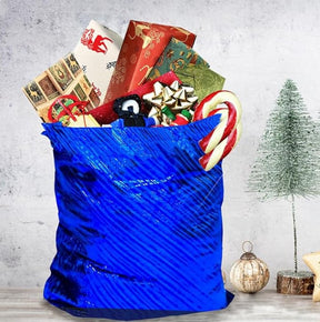 Extra Large Festive Metallic Blue Striped Gift Bag - 36 x 44 inches