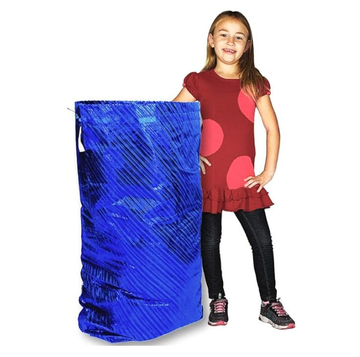 Extra Large Festive Metallic Blue Striped Gift Bag - 36 x 44 inches