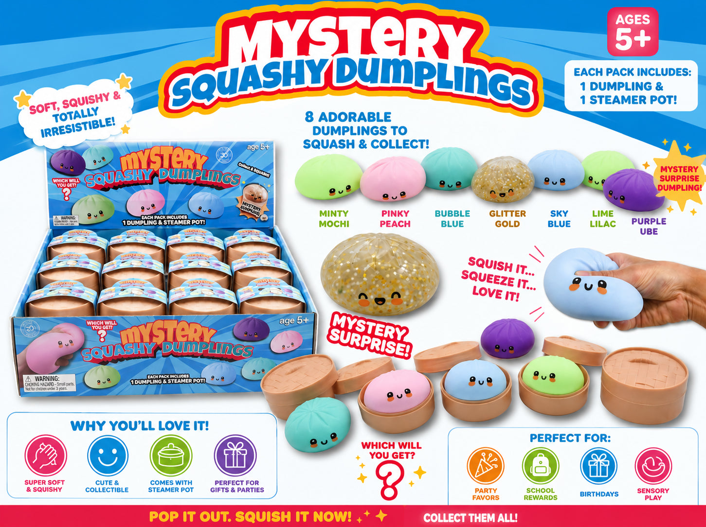 Viral Mystery Squishy Dumplings - Stress Relief Fidget Toy (3.35")