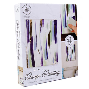 Box for a DIY scrape painting kit with artistic design and text on a white background