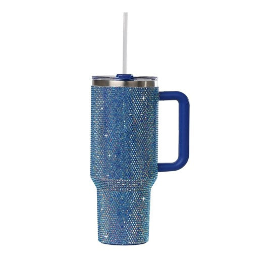 Grenada 40oz Rhinestone Stainless Steel Tumbler with Handle & Straw - Pacific