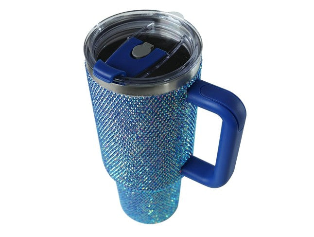 Grenada 40oz Rhinestone Stainless Steel Tumbler with Handle & Straw - Pacific