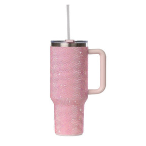 Grenada 40oz Rhinestone Stainless Steel Tumbler with Handle - Pink Sand