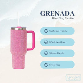 Grenada 40oz Rhinestone Stainless Steel Tumbler with Handle - Pink Sand