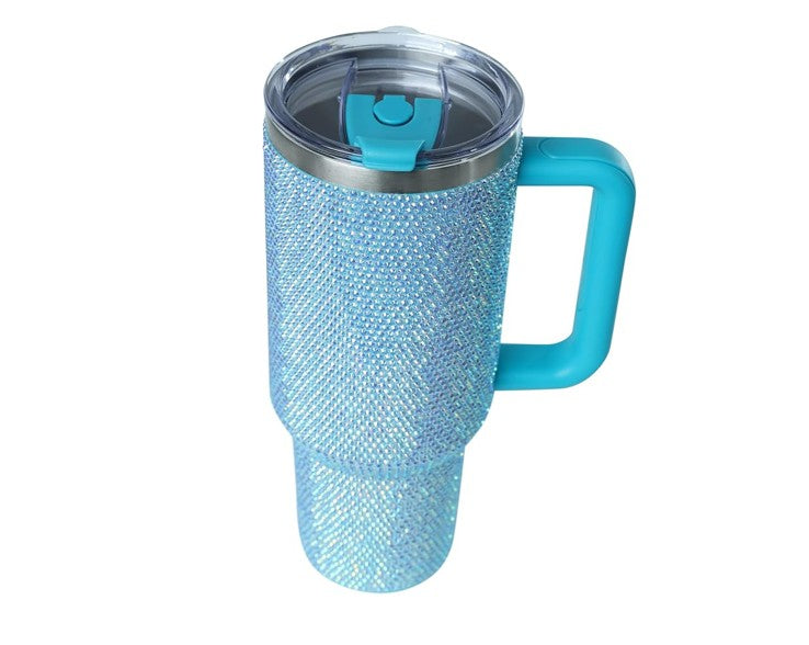 Grenada 40oz Rhinestone Stainless Steel Tumbler with Handle and Straw - Turquoise