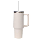 Cayman 40 oz Stainless Steel Tumbler with Handle, Lid, and Straw - White Sand