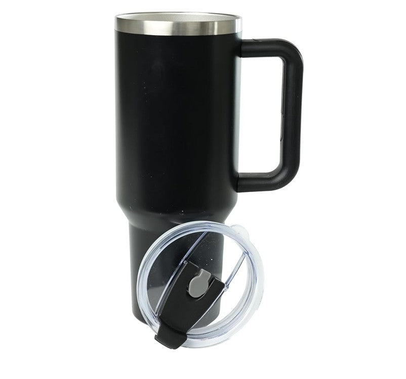 Cayman 40 oz Stainless Steel Tumbler with Handle, Lid, and Straw - Black