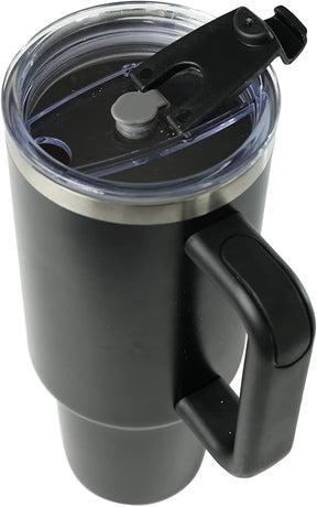 Cayman 40 oz Stainless Steel Tumbler with Handle, Lid, and Straw - Black