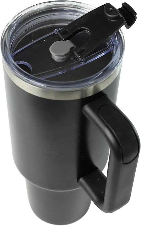 Cayman 40 oz Stainless Steel Tumbler with Handle, Lid, and Straw - Black