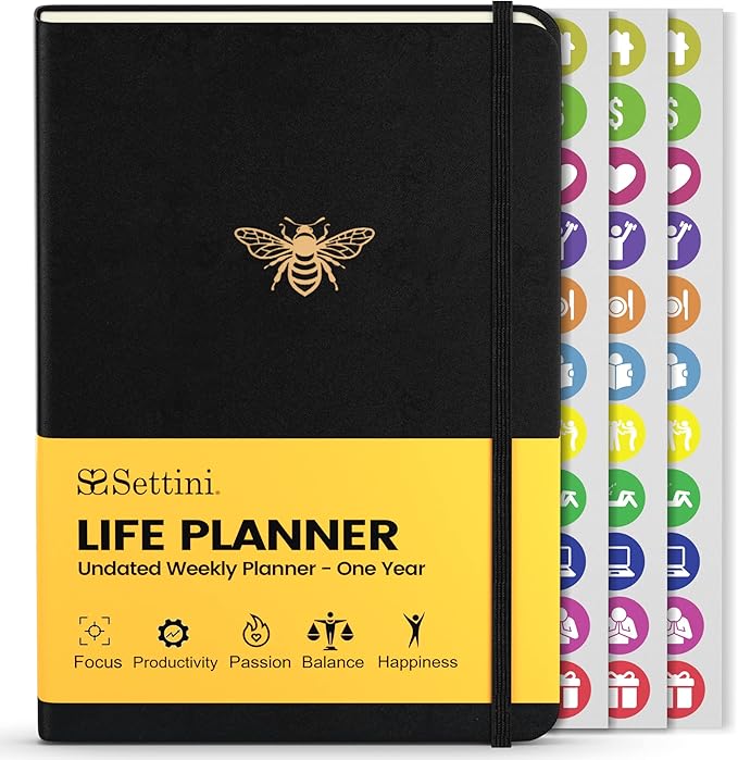 Settini Undated Hardcover Life Planner - Weekly & Monthly Organizer