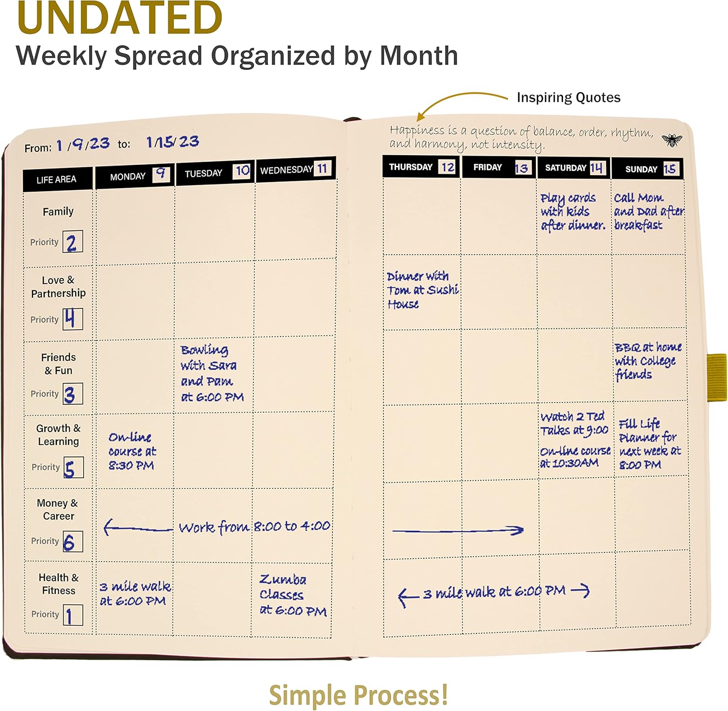 Settini Undated Hardcover Life Planner - Weekly & Monthly Organizer