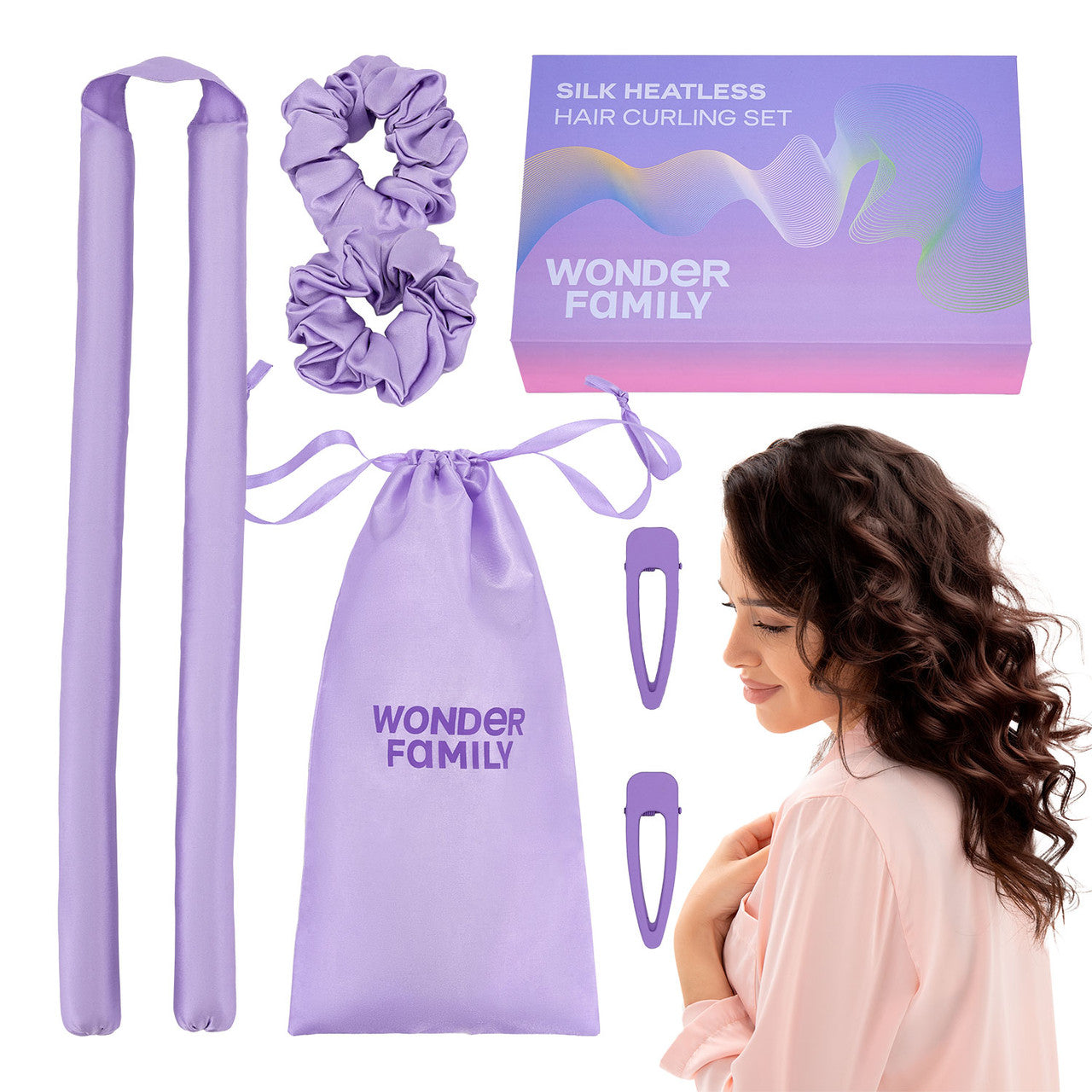 Wonder Family Natural Silk Heatless Hair Curling Set