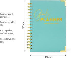 Joucien Weekly Goal Planner - High Quality Aqua Spiral Notebook