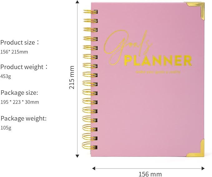 Joucien Weekly Goal Planner - High Quality Pink Spiral Notebook