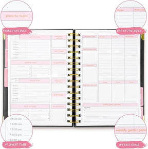 Joucien Weekly Goal Planner - High Quality Pink Spiral Notebook