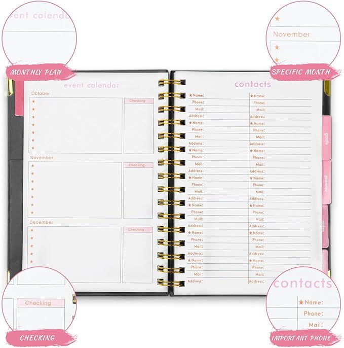 Joucien Weekly Goal Planner - High Quality Pink Spiral Notebook