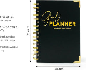 Joucien Weekly Goal Planner - Black Spiral Notebook - High Quality Stationery