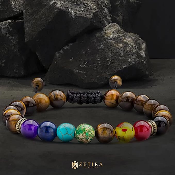 Natural Tiger Eye Beaded Bracelet - Multiple Colors