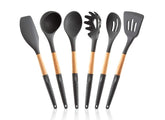 6-Piece Silicone Cooking Utensils Set with Natural Wood Handles