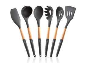 6-Piece Silicone Cooking Utensils Set with Natural Wood Handles