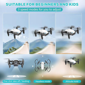 Foldable White Camera Drone with Voice and Gesture Control - 2 Batteries