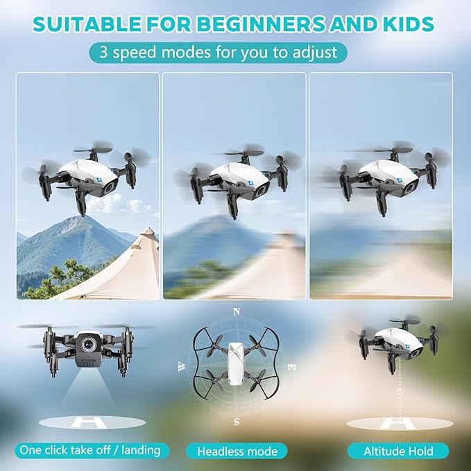 Foldable White Camera Drone with Voice and Gesture Control - 2 Batteries