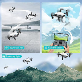 Foldable White Camera Drone with Voice and Gesture Control - 2 Batteries